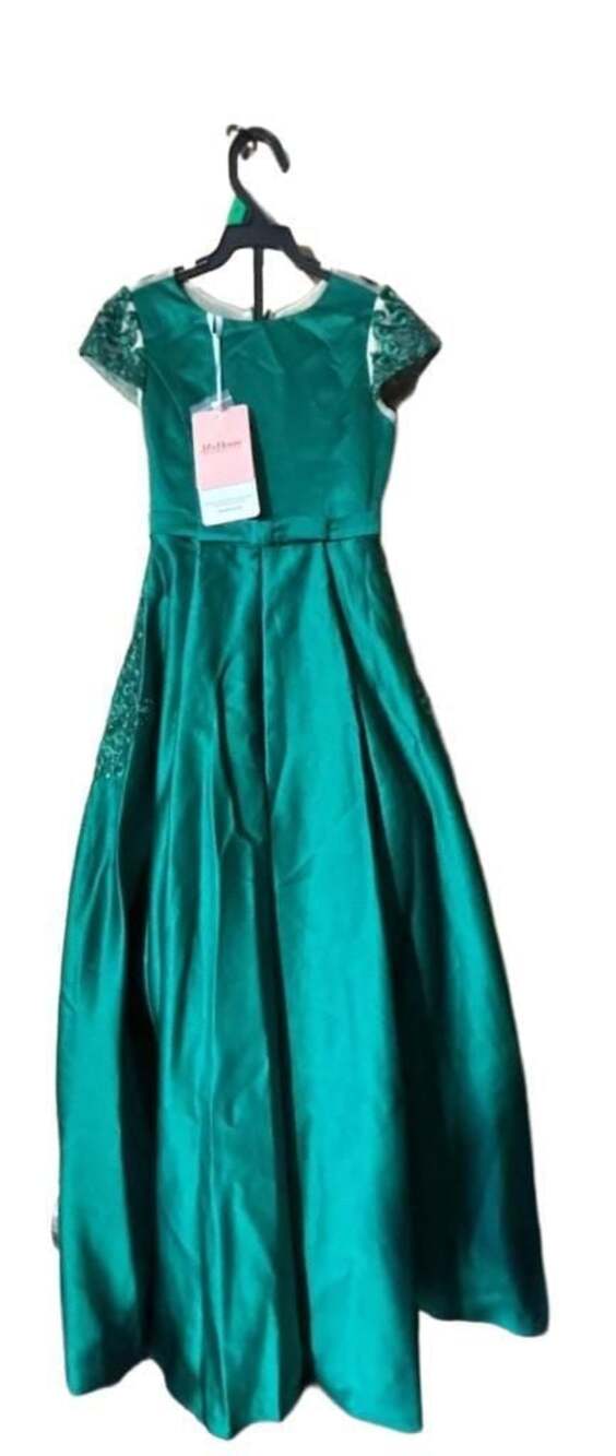 JJ's House Ignacia Ball-Gown Princess Bow Satin Junior Bridesmaid Dress Green